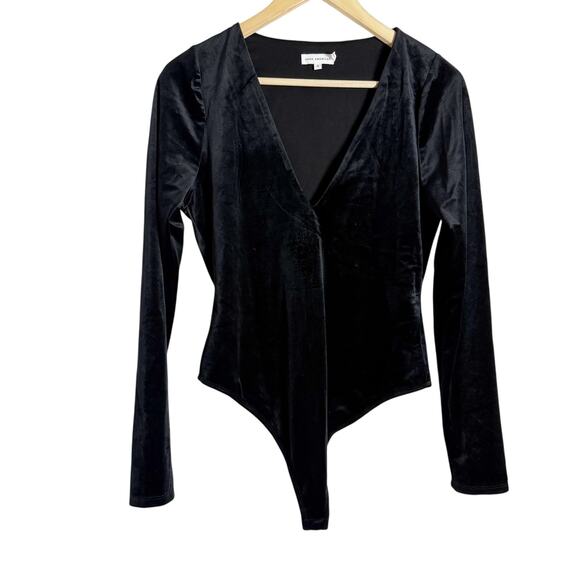 Good American Black Velvet Deep V Neck Long Sleeve Bodysuit Size Large - Picture 2 of 7